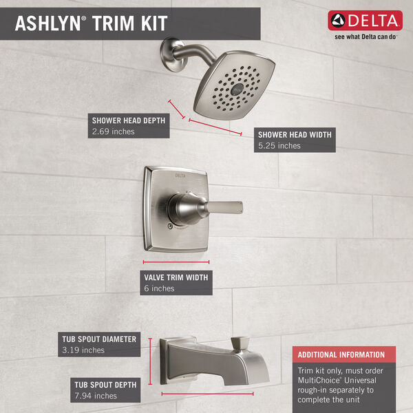 Delta Ashlyn 1-Handle Pressure Balance Shower Trim Kit Stainless No Valve