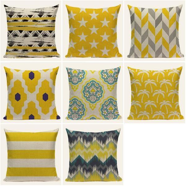 yellow and grey throw pillows