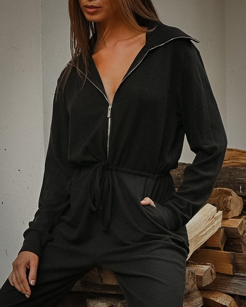 Open Collar Velour Jumpsuit | www.downtownissaquah.com