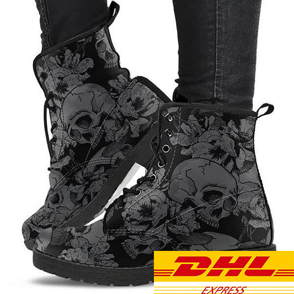 Grey Flower Skulls Women's Boots - Just 