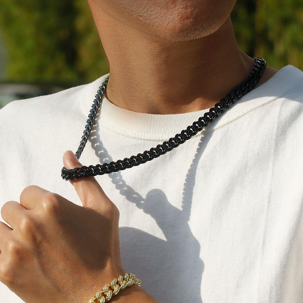 Details about  / 5-10MM Men/'s Round Miami Cuban Link Chain Necklace in Gold Tone Stainless Steel