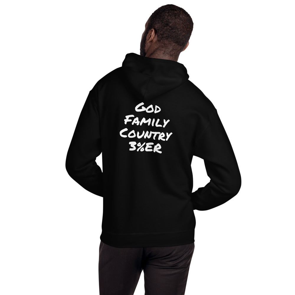 black hoodie with writing