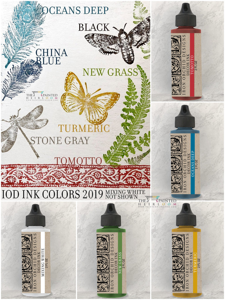 IOD New Fall 2019 Release Ink Tomotto Red - Ocean Deep Blue - New Grass Green - Tumeric Yellow - Stone Grey - China Blue - Black 