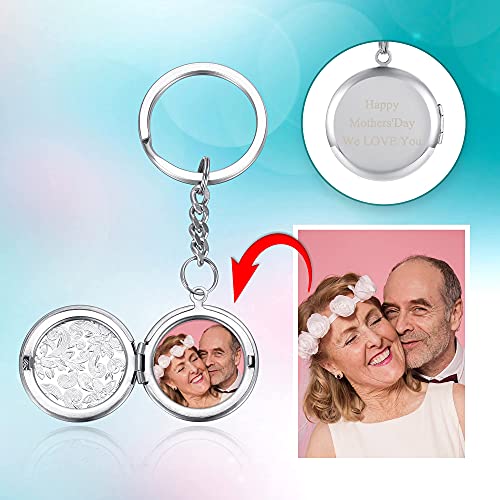 Personalized Color Photo Keychain Custom Engraved Text Stainless Steel Memory Locket Keychain