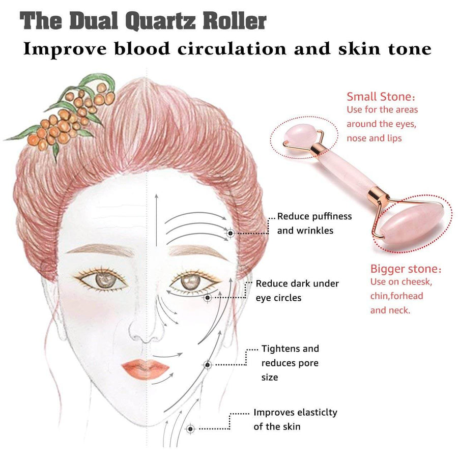 Jovivi facial roller Rose Quartz Jade Roller Gua Sha Scraping Massage Tools Set gua sha board