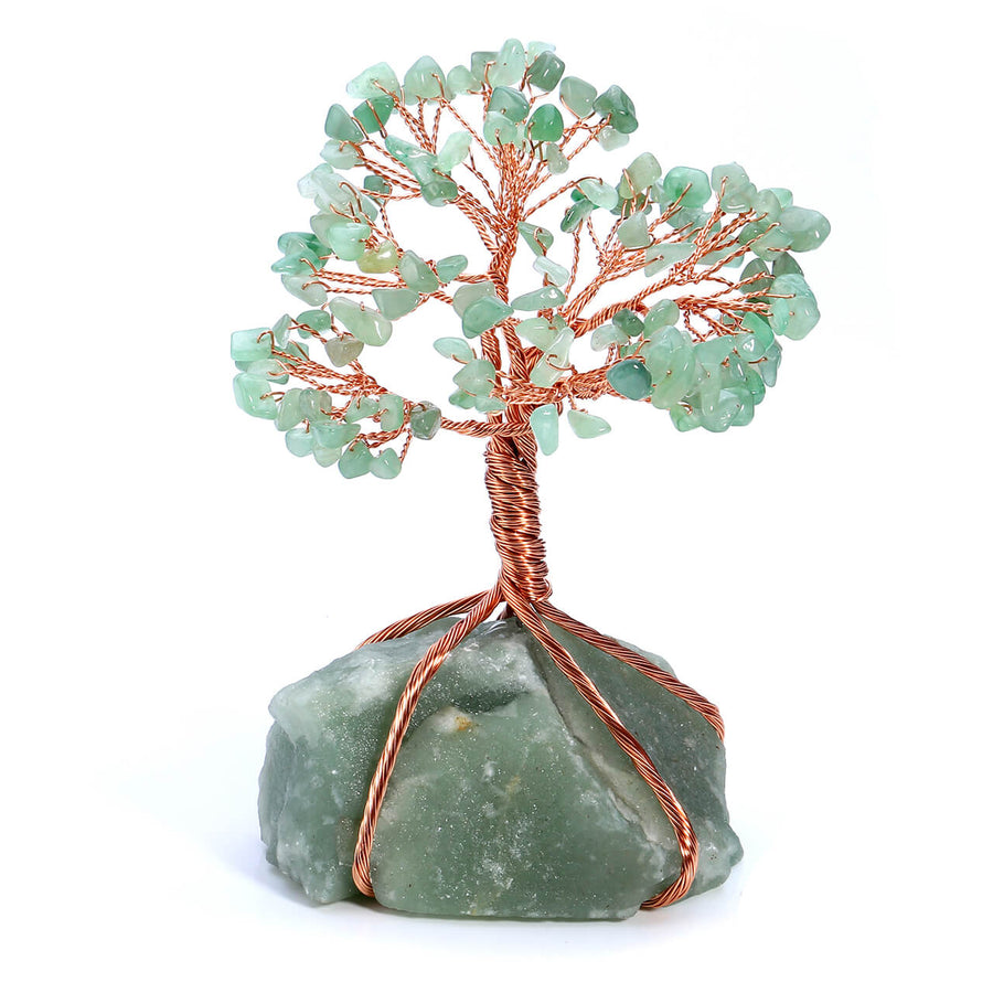 Jovivi Chakra Healing Crystals Copper Money Tree Wrapped On Natural Green Aventurine Base Feng Shui Luck Figurine