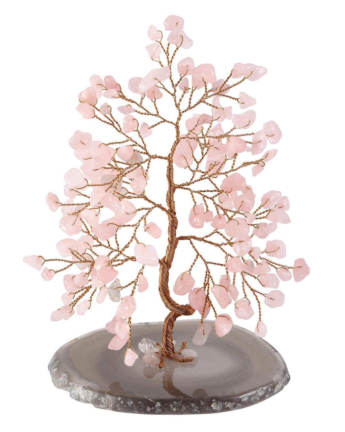 Rose Quartz healing crystal money tree figurine 