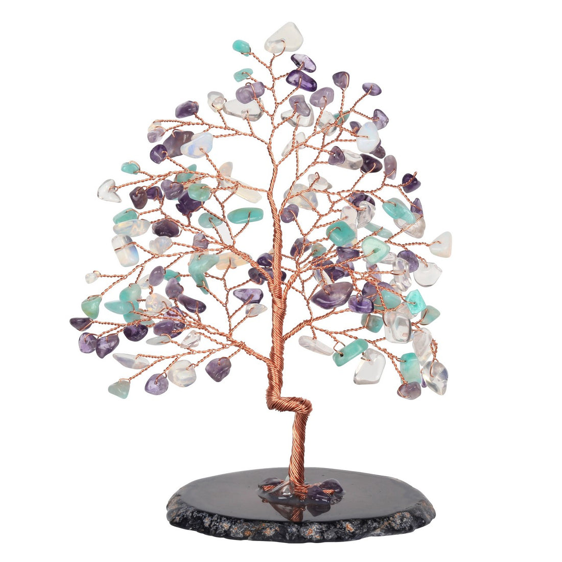 Natural Crystals Money Tree with Agate Slices Base Feng Shui Ornament | Jovivi - Jovivi