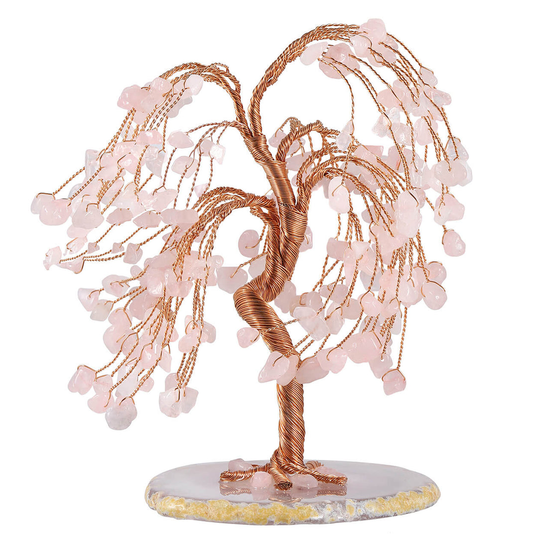 Jovivi natural rose quartz tree of life chip stone money tree home decor for healing reiki, front side, asd03620