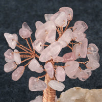 Jovivi natural rose quartz chip stones copper wires wrapped money tree, asd038903