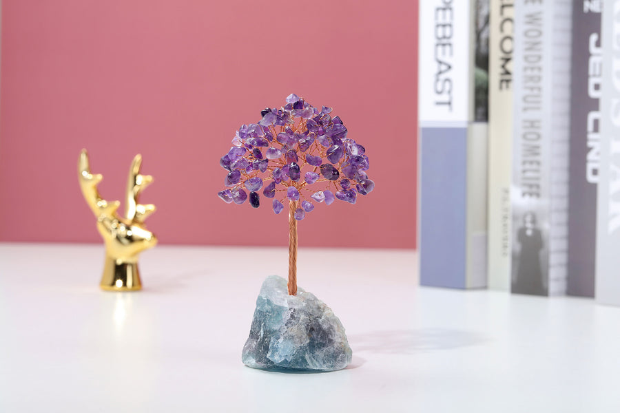 Natural Crystals Money Tree with Raw Crystal Base Feng Shui Ornament | Jovivi