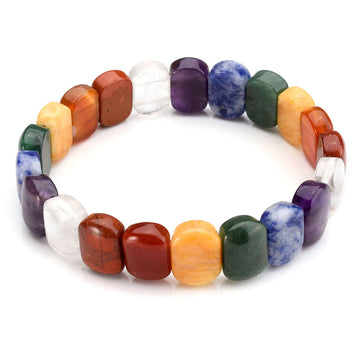 Jovivi 7 chakras tumbled gemstones bracelet facted oval beads bracelets for women birthday gift