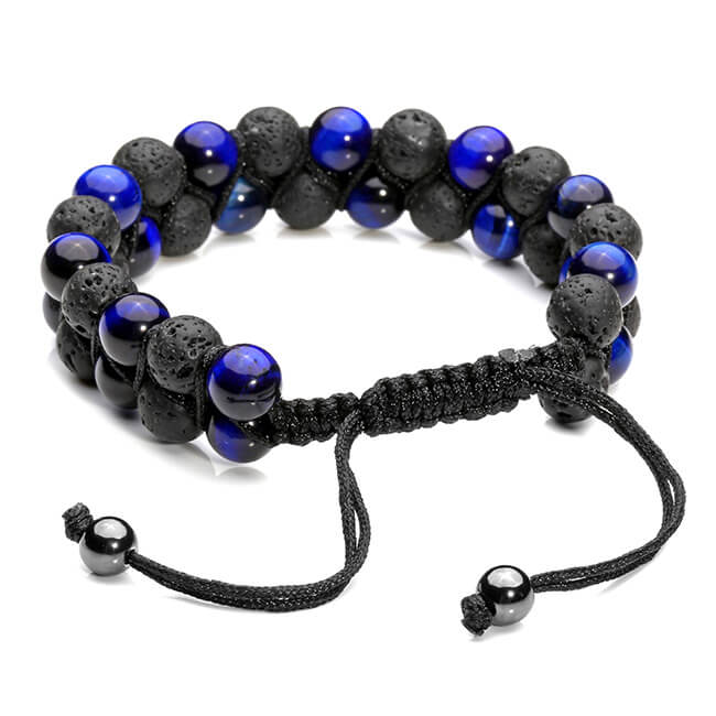 Jovivi Lava Rock Stone Essential Oil Diffuser Bracelet Tiger Eye Beads Double Layer Bracelets Macrame Adjustable Braided