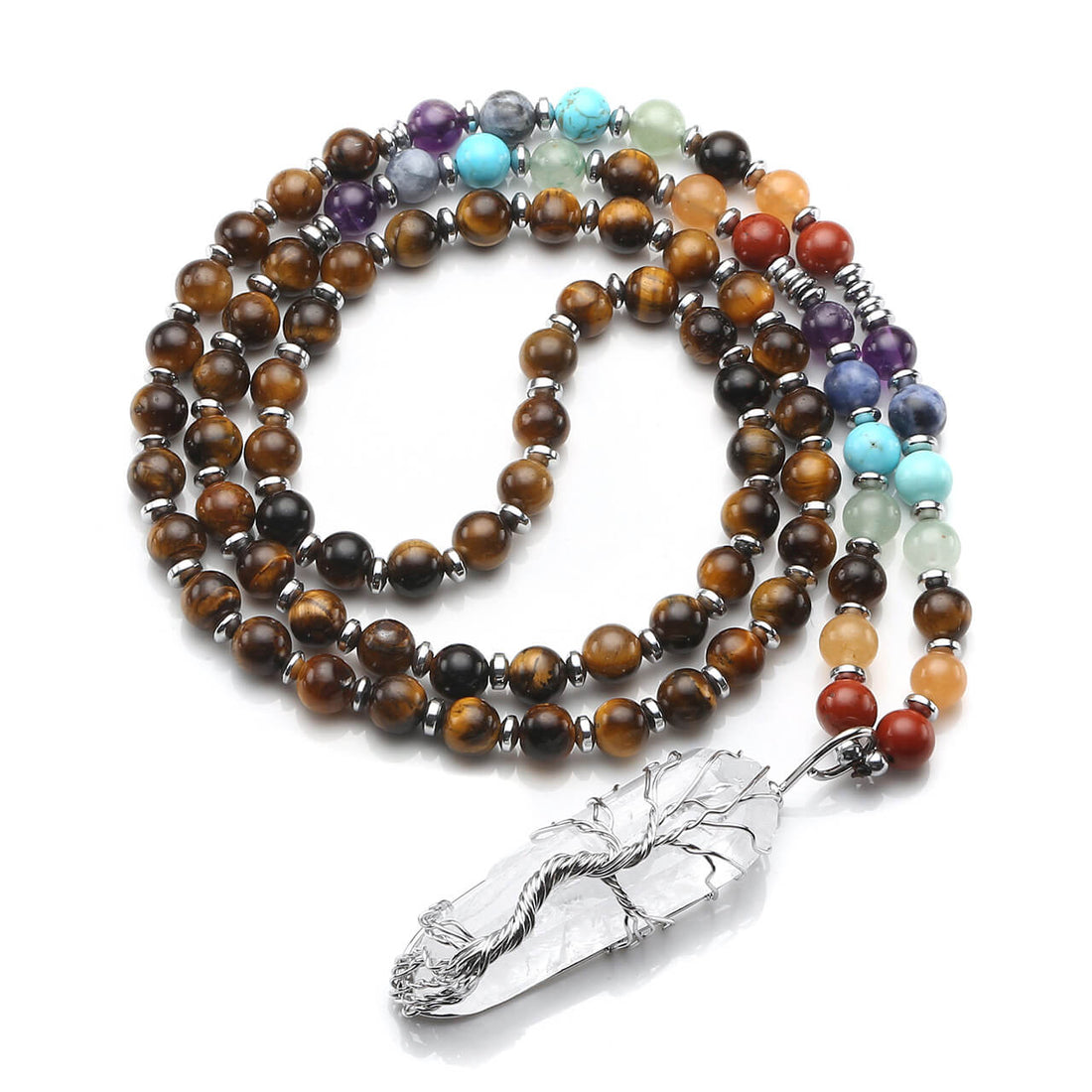 jovivi natural 7 chakras healing crystal necklace with clear quartz pendant, jjn07130