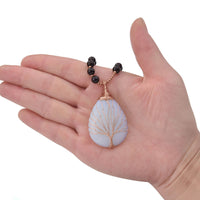 jovivi opalite teardrop gemstone copper wires wrapped tree of life necklace for women, jjn07140