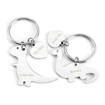 jovivi stainless steel name tag dinosaur keychain set for mom and baby, jnf004002