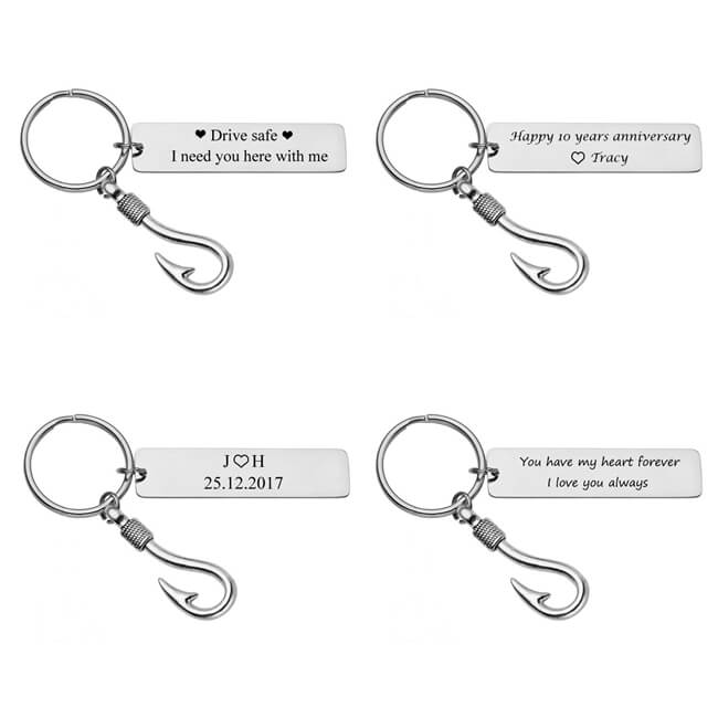 Free Engraving Custom Stainless Steel You're The Best Catch of My Life Fish Hook Charm Keychain Key Ring for Boyfriend Gift, sample, jnf006004