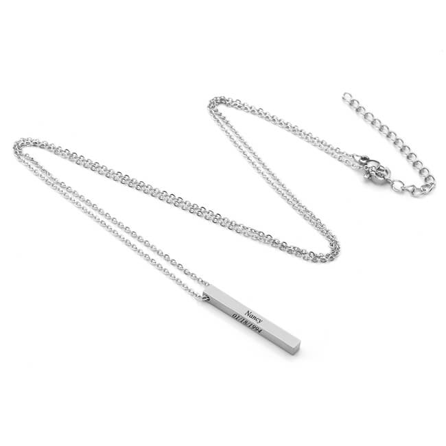 jovivi silver customized vertical cuboid matte bar necklace for women, jng059001