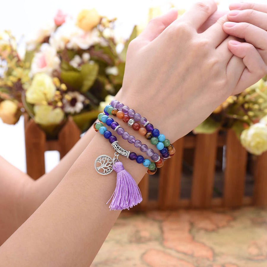 7 chakras amethyst mala prayer bracelet model