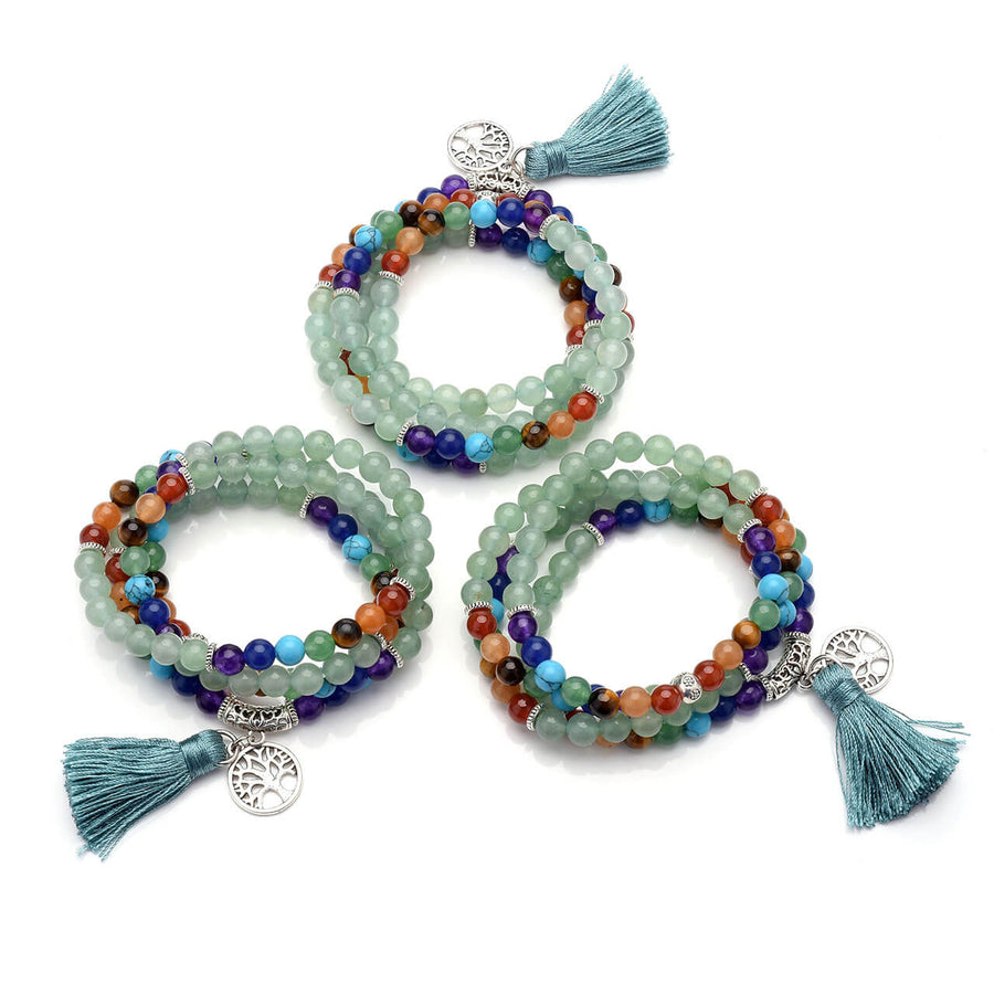 jovivi 7 chakras meditation mala bracelet with tassel for yoga lovers, jnw003004