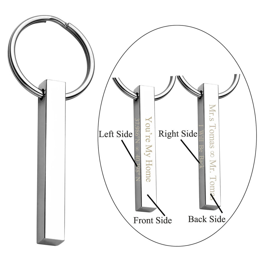 Personalized Vertical Bar Message Keychain Necklace Set | Jovivi - Jovivi