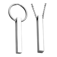 Personalized Custom Name Vertical Bar Necklace Stainless Steel Keychain Couples Jewelry Set for 2 initial set, jnz040401