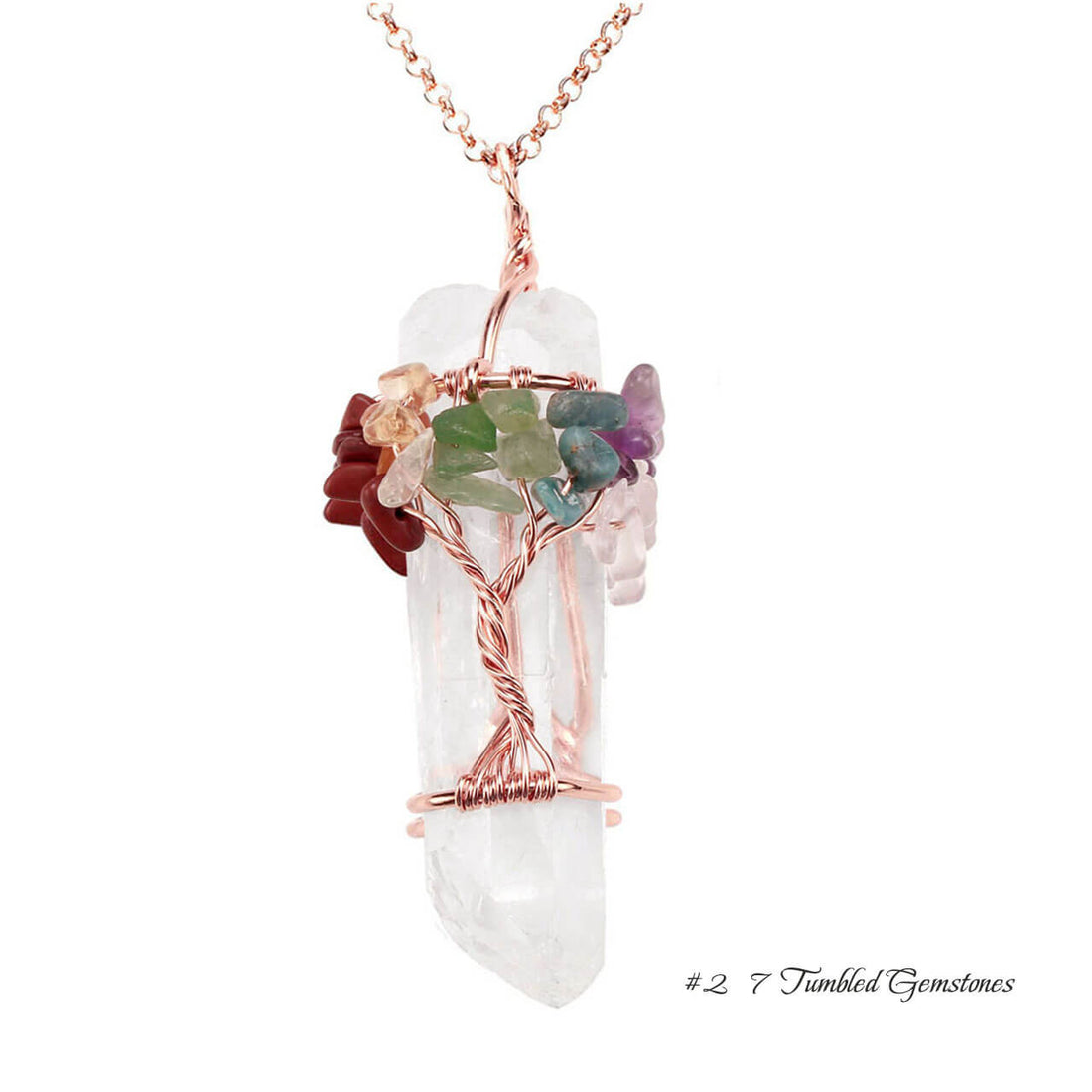 jovivi 7 chakras gemstone healing crystal quartz tree of life pendant necklace, qnd54301