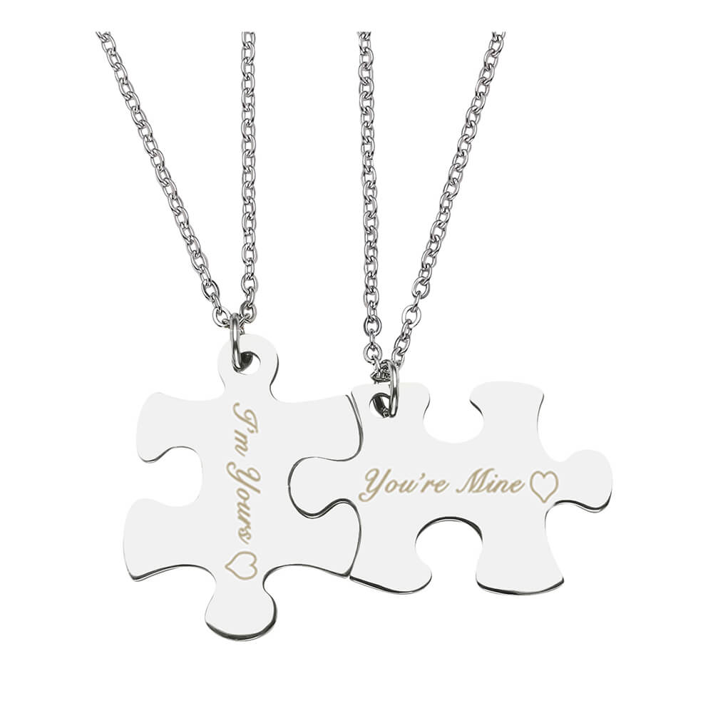 Personalized Puzzle Matching Message Necklace 2PCS | Jovivi