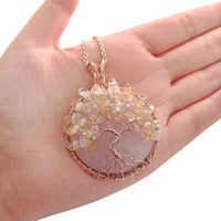 Jovivi Christmas gift for mother tree of life handmade jewelry, rose quartz & Citrine Crushed Stone, front side, qnd5710