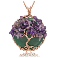 jovivi chakras balancing jewelry women's healing reiki gemstone necklace, Green Aventurine & amethyst, qnd5710