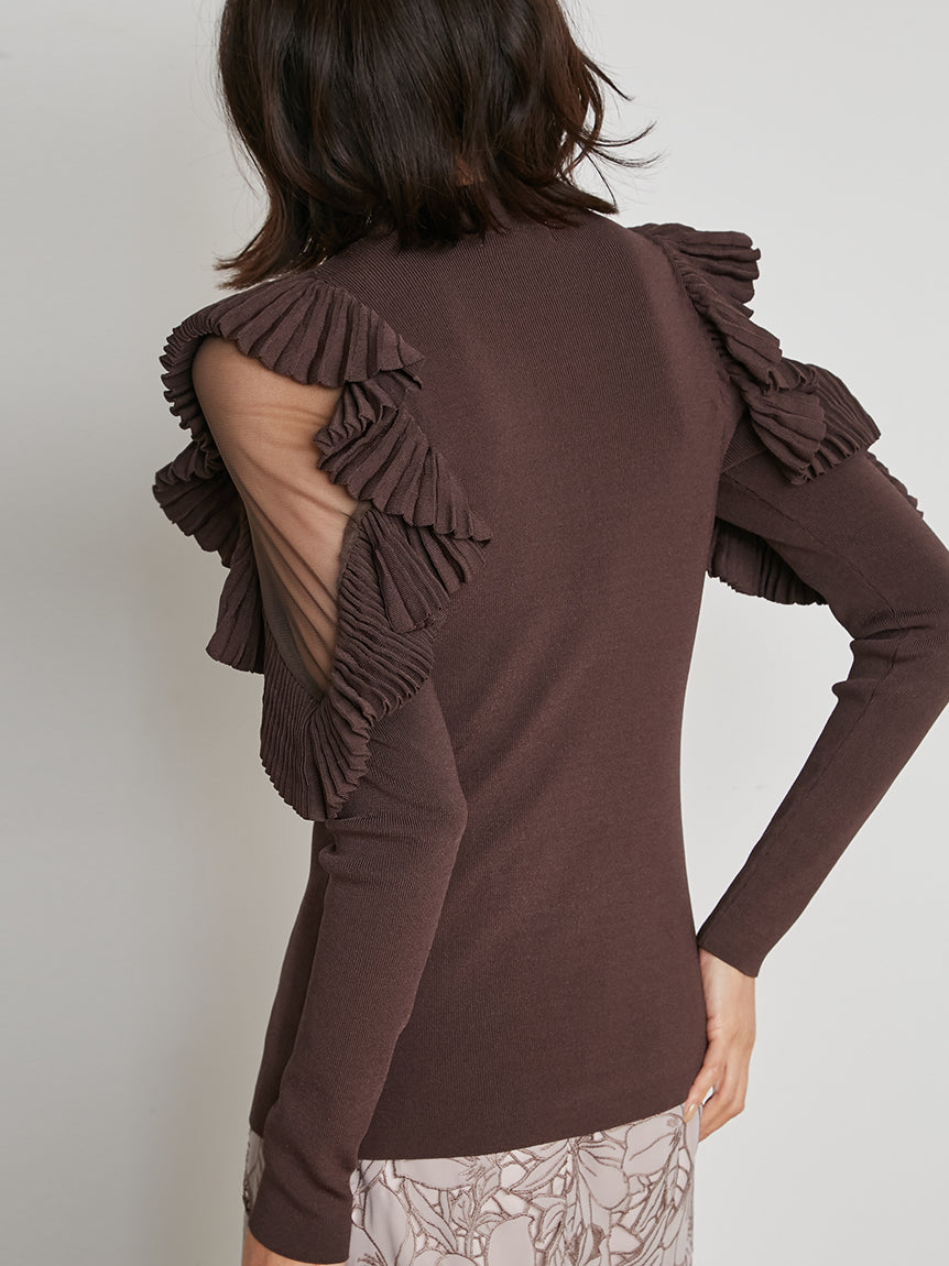 Pleated Frills Sleeve Knit Pullover