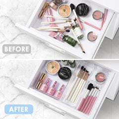 25 PCS Clear Plastic Drawer Organizers Set, Vtopmart 4-Size Versatile Bathroom and Vanity Drawer Organizer Trays, Storage Bins for Makeup, Jewelries, Kitchen Utensils and Office
