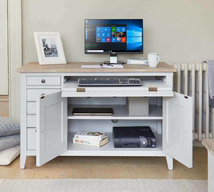 Baumhaus Signature Grey Hidden Home Office Desk Cff06a Formyoffice