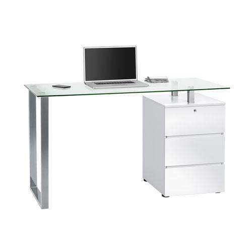 Maja Richmond Office Desk In Chrome Clear Glass And High Gloss