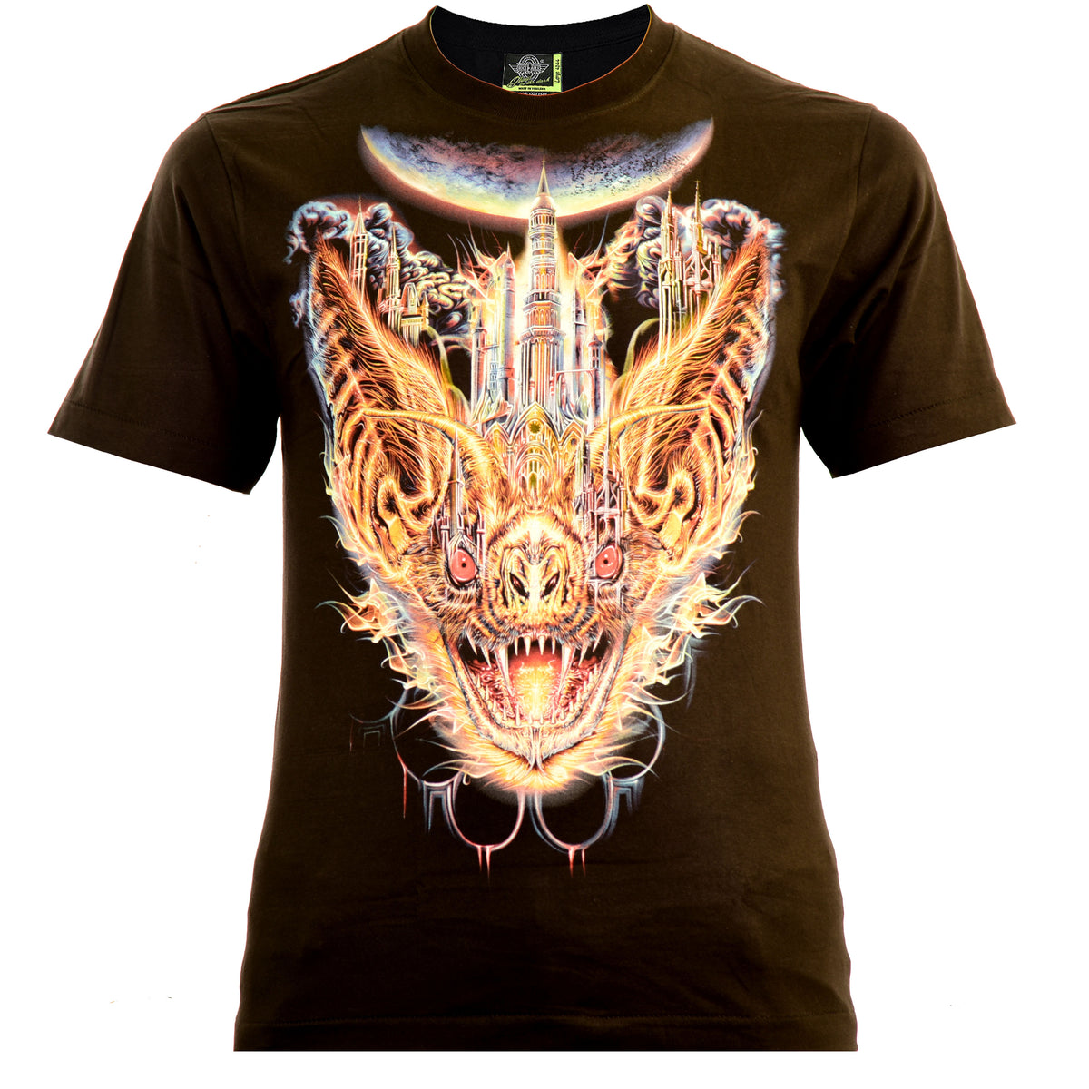 Rock Eagle Mystic Bat City Herren T-Shirt Schwarz Bat Fledermaus Tier Glow