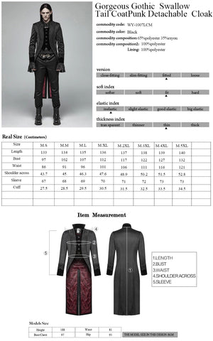 Punk Rave Dionysium Tail Coat WY-1007 Size Chart