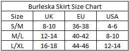 Burleska Skirts Size Chart