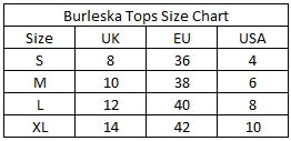 Burleska Tops Size Chart