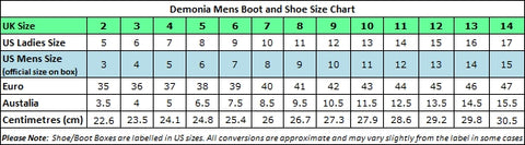 Demonia Boot Size Chart