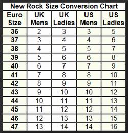 New Rock Boots Size Chart