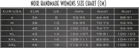 Noire Handmade Ladies Size Chart