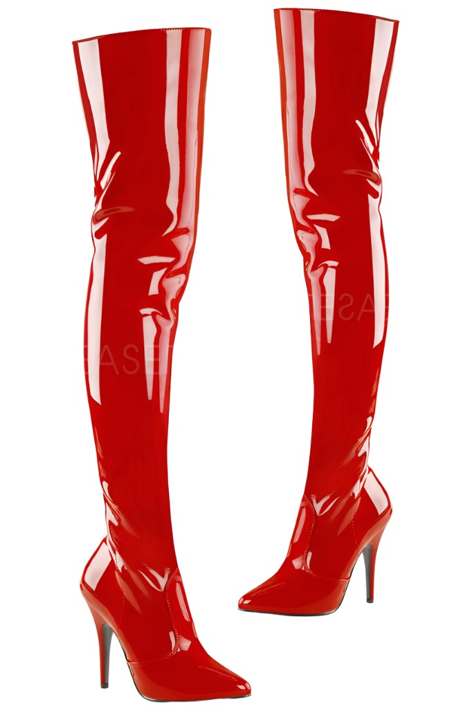 red pvc thigh boots