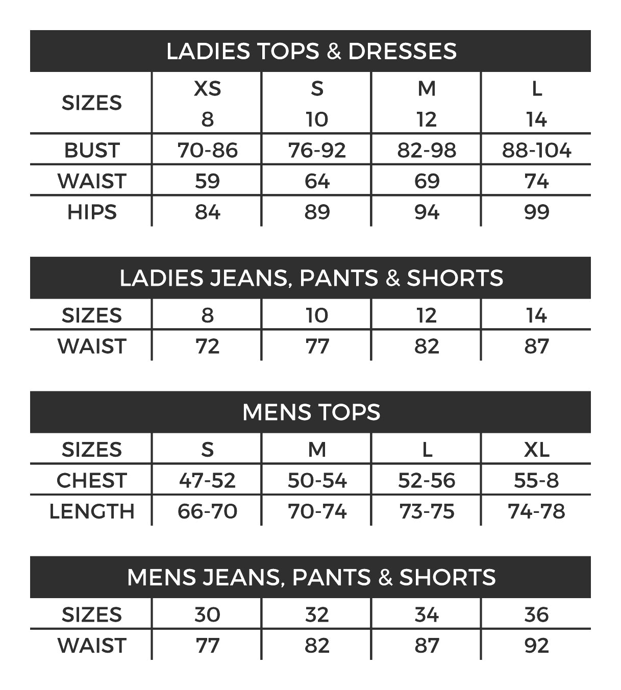 Stussy Size Chart Mens