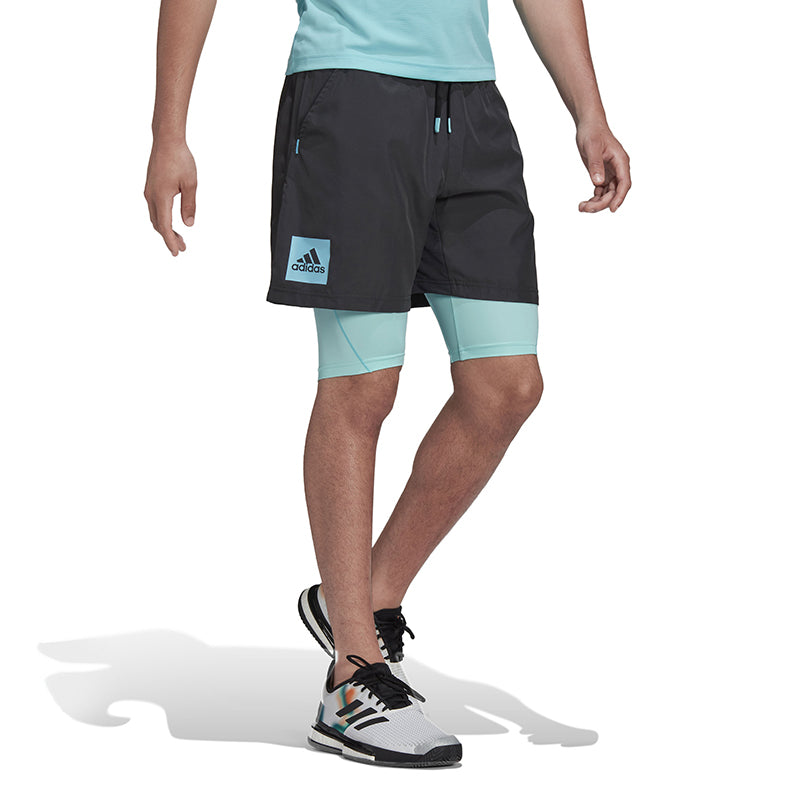 adidas Paris 2-in-1 Short (M) (Grey/Aqua) Inner Shorts- Regul – Tennis Inc