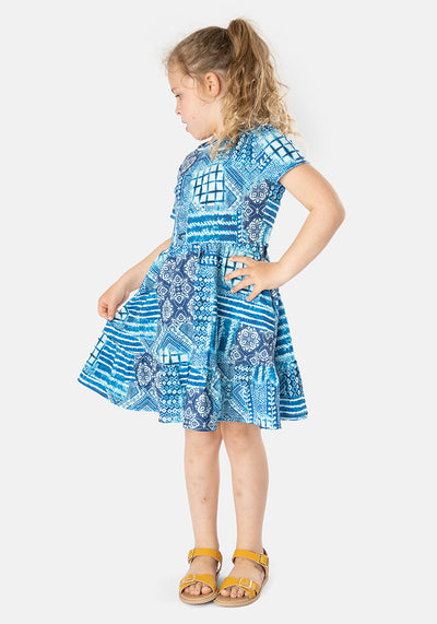 Children's Blue Mosaic Tile Print Dress (Tana)