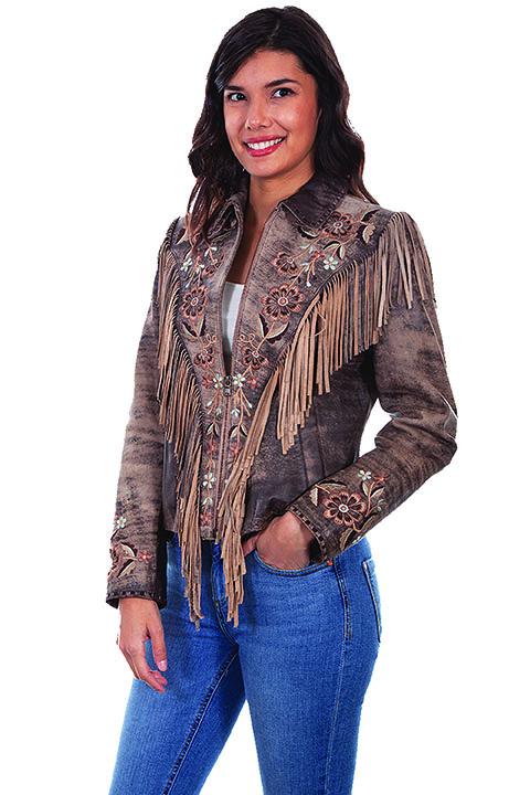 Womens Leather Western Fringe Jacket 