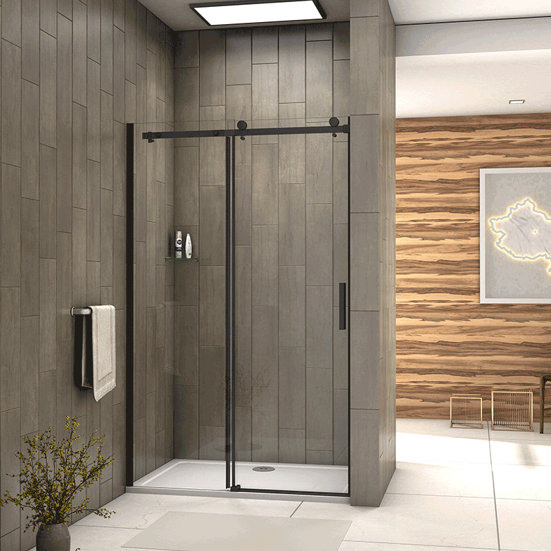 AICA Matt Black 8mm Walkin Wet Room Shower Enclosure Easyclean Glass Door and Tray 