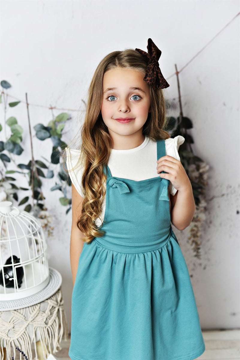 teal pinafore dress