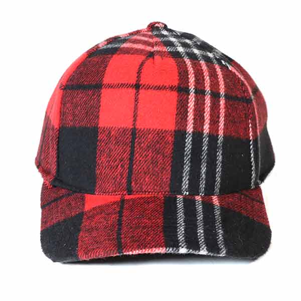 red and black plaid baseball cap