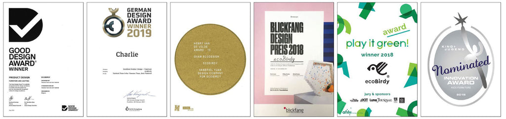 We received multiple international design prizes in recognition of our work. Such as the Henry van de Velde Award for ecodesign, the German Design Award, the Good Design Award Australia and the Play It Green Award.
